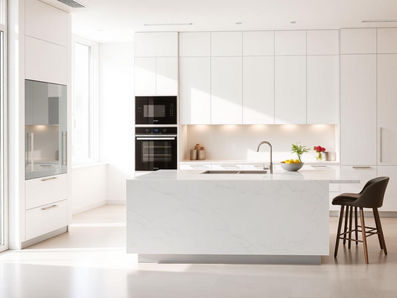Custom kitchen cabinetry with marble island