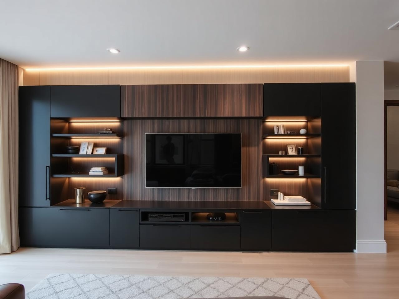Built-in custom TV media wall
